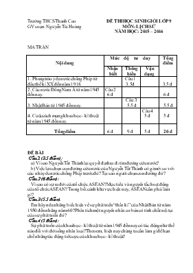 Đề 1 thi học sinh giỏi lớp 9 môn Lịch sử năm học 2015 2016